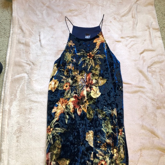 Velvet Floral Design Spaghetti Strap Dress - Picture 1 of 3